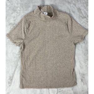 Rue Juju Blouse Women‎ Petite High Neck Tan Top Knit Woven Mock Neck Stretch Y2K